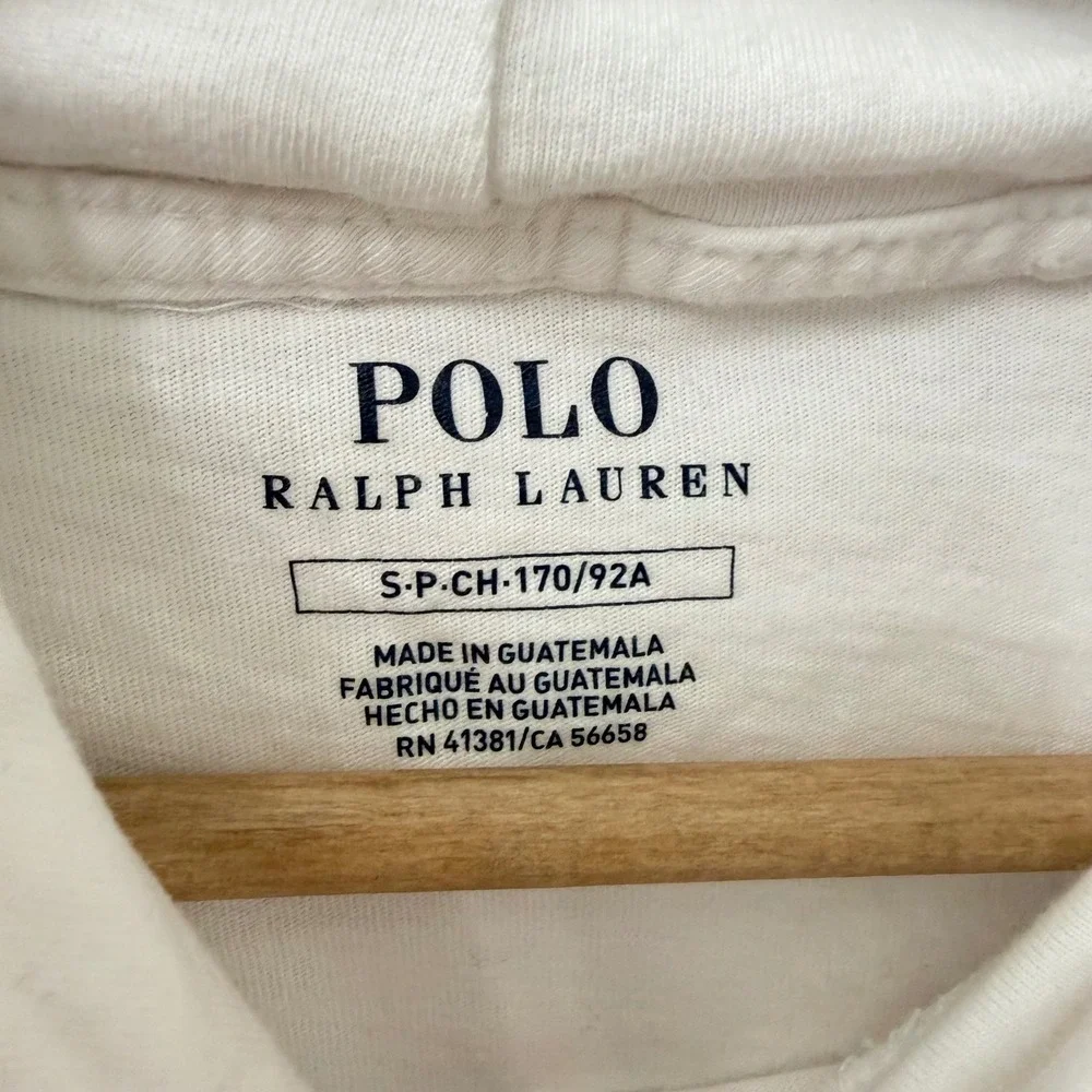 Polo Ralph Lauren Hooded T-Shirt Small White USA Flag Graphic Long Sleeve Hoodie